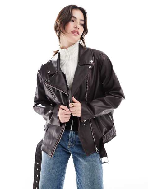 Cotton On – Roman – Kurtka typu biker z imitacji skóry w czerwonym znoszonym kolorze - view 1