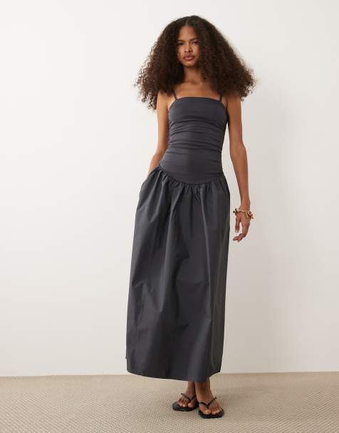 Cotton On - Romee - Maxi jurk met gesmokte zijkant in grijs - view 1