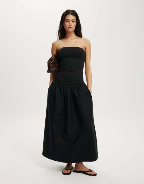 Cotton On Romee shirred side maxi dress in black  - BLACK - view 1