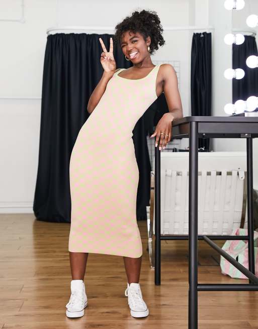 Cotton On - Rosie - Midi-jurk met bandjes en retro ruitprint in groen  