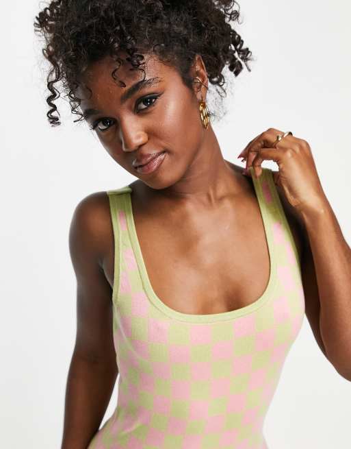 Cotton On rosie strappy midi dress in retro green check print  , 2 of 4