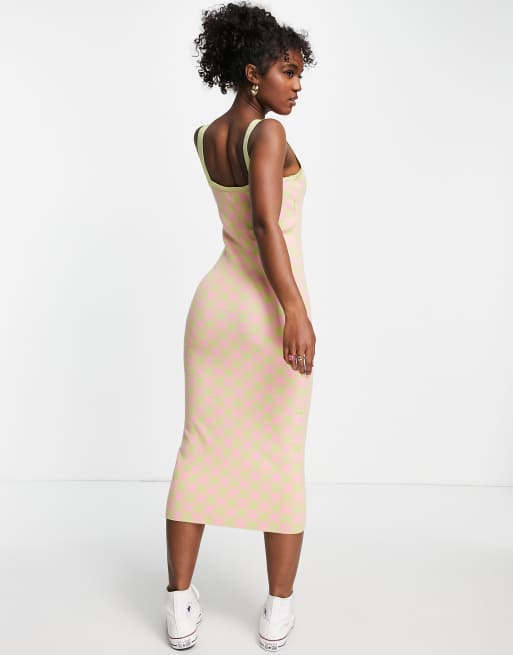 Cotton On rosie strappy midi dress in retro green check print  , 4 of 4