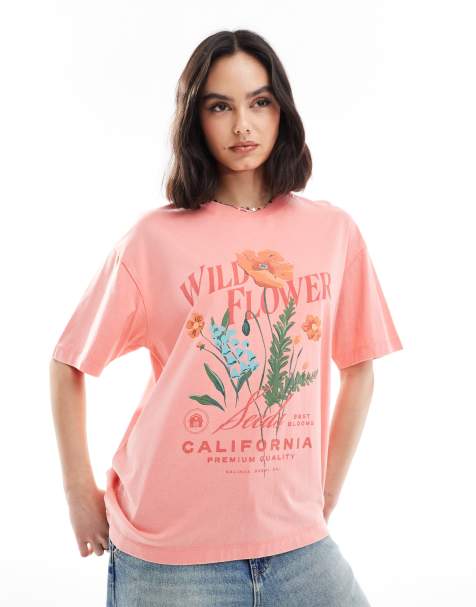 Cotton On – Różowy T-shirt o pudełkowym kroju z grafiką z napisem Farmers Market - view 1