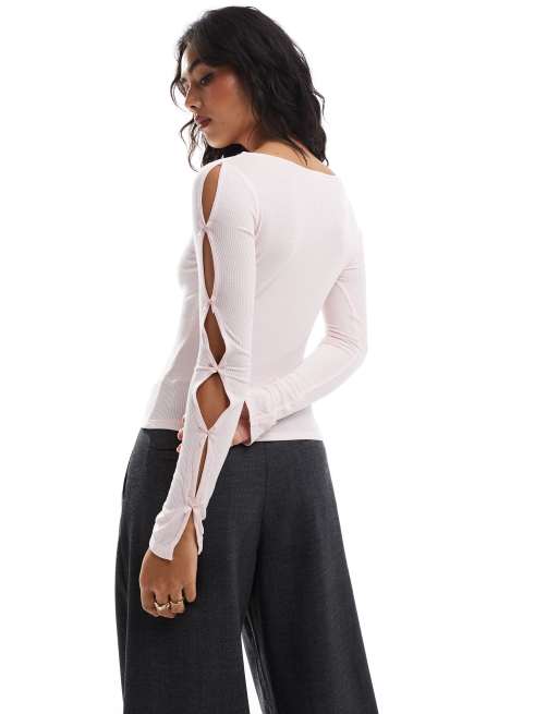 Cotton On – Różowy top z dekoltem w łódkę i kokardkami, 4 z 4