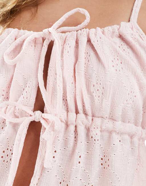 Cotton On – Różowy wiązany z przodu top na ramiączkach, 3 z 4