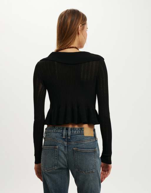 Cotton On Ruffle knit cardi in black, 4 of 4