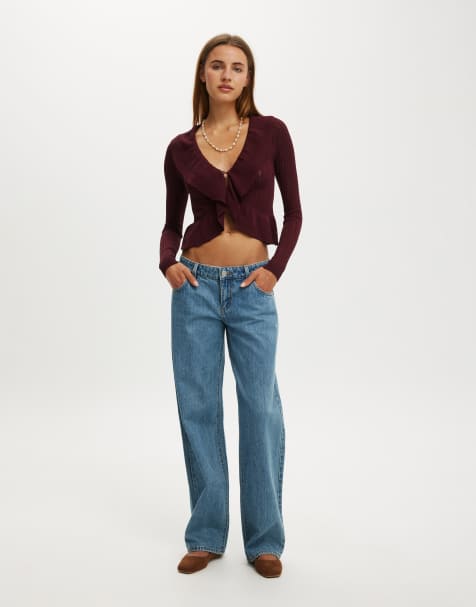 Cotton On Ruffle knit cardi in burgundy - view 1