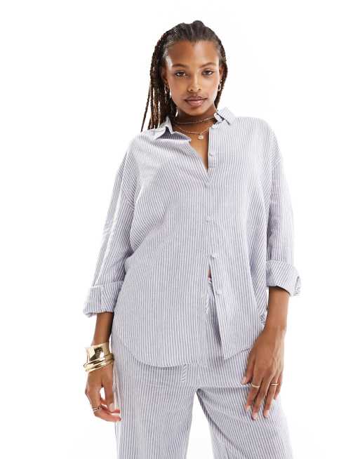 Cotton On - Ruimvallend oversized overhemd van gestreept linnen 