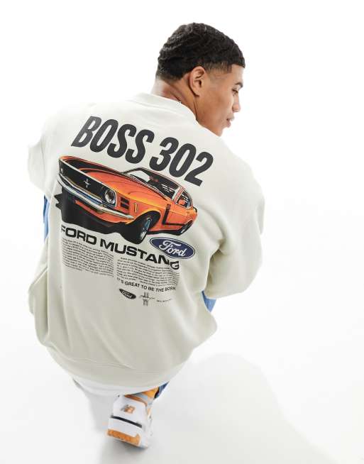 Cotton On - Ruimvallend sweatshirt met grafische print van Ford Mustang in wit met wassing 