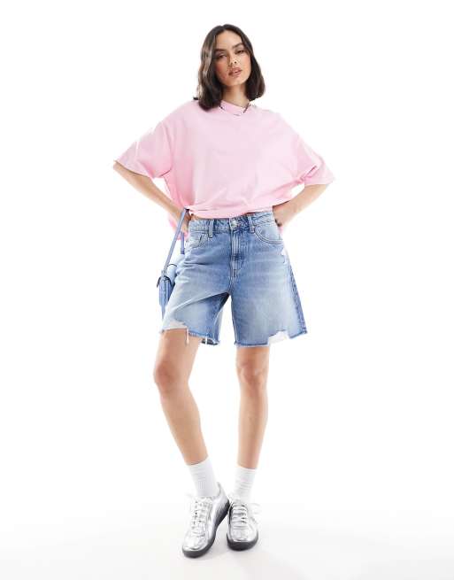 Cotton On - Ruimvallende denim short in zoutwater blauw, 4 van 5
