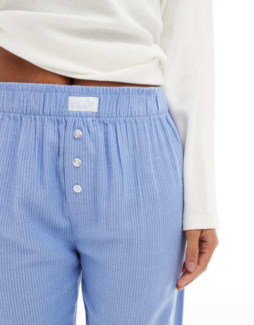 Cotton On - Ruimvallende flanellen pyjamabroek met strepen in blauw, 3 van 4