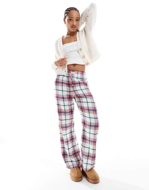 Cotton On - Ruimvallende geruite pyjamabroek van flanel in crème geruit - view 1