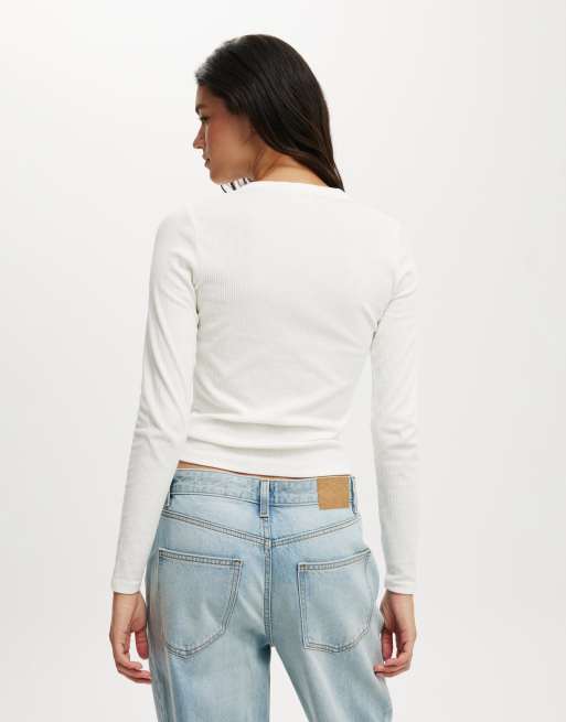 Cotton On – Ryan – Biały top z długimi rękawami i dekoltem henley , 2 z 4