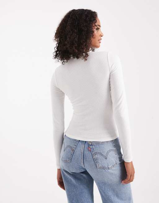 Cotton On – Ryan – Biały top z długimi rękawami i dekoltem henley, 4 z 4