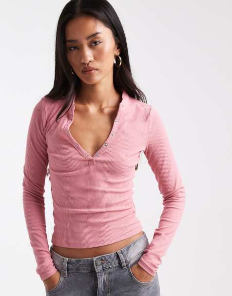 Cotton On - Ryan - Gammelrosa langærmet henley-top - view 1