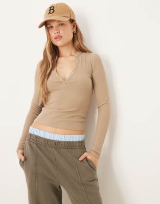 Cotton On Ryan Henley Long Sleeve In Neutral