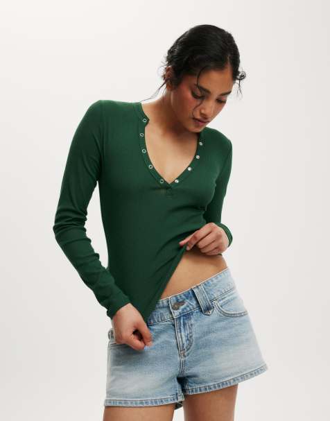 Cotton On Ryan henley long sleeve in green  - LGREEN - view 1