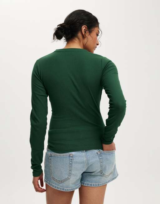 Cotton On Ryan henley long sleeve in green  - LGREEN, 3 of 4