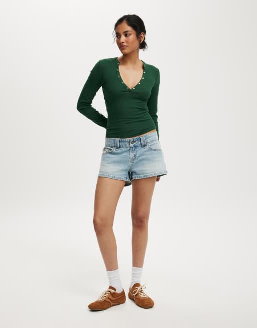 Cotton On Ryan henley long sleeve in green  - LGREEN, 4 of 4