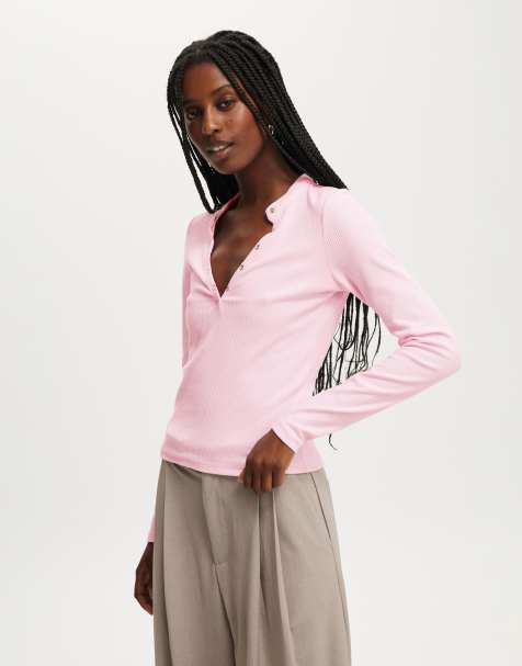 Cotton On Ryan henley long sleeve in pink - view 1