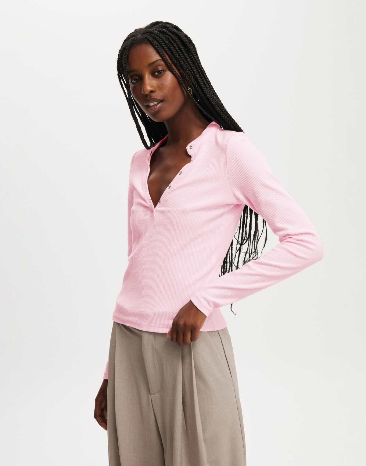 Cotton On Ryan henley long sleeve in pink