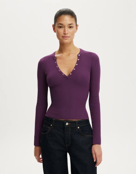 Cotton On Ryan henley long sleeve in purple