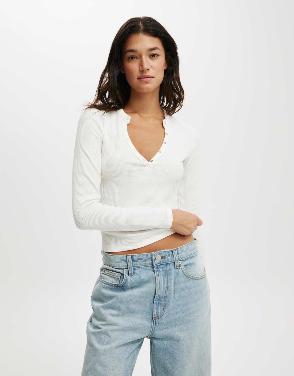 Cotton  On Ryan henley long sleeve in white