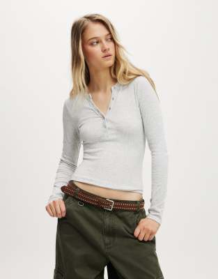 Cotton:on Cotton On Ryan Henley Long Sleeve T-shirt In Gray