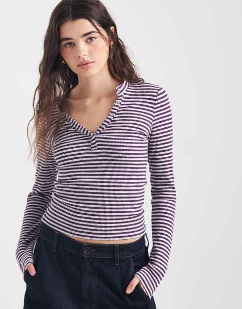 Cotton On Ryan henley long sleeve top in heather plum pulse - view 1
