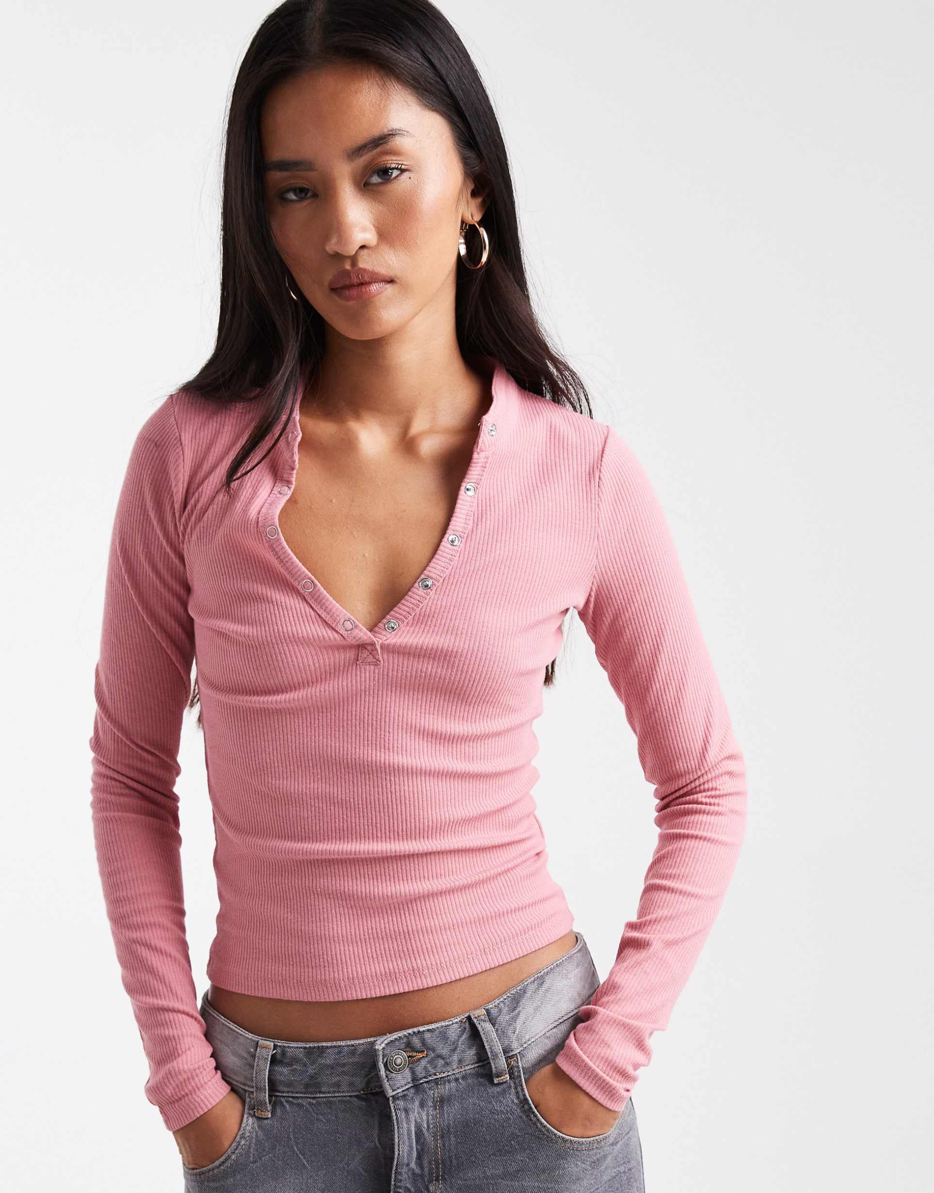 cotton on ryan henley long sleeve top in vintage rose