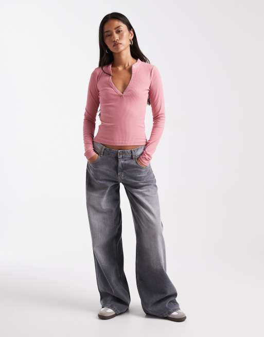 Cotton On Ryan henley long sleeve top in vintage rose, 4 of 4