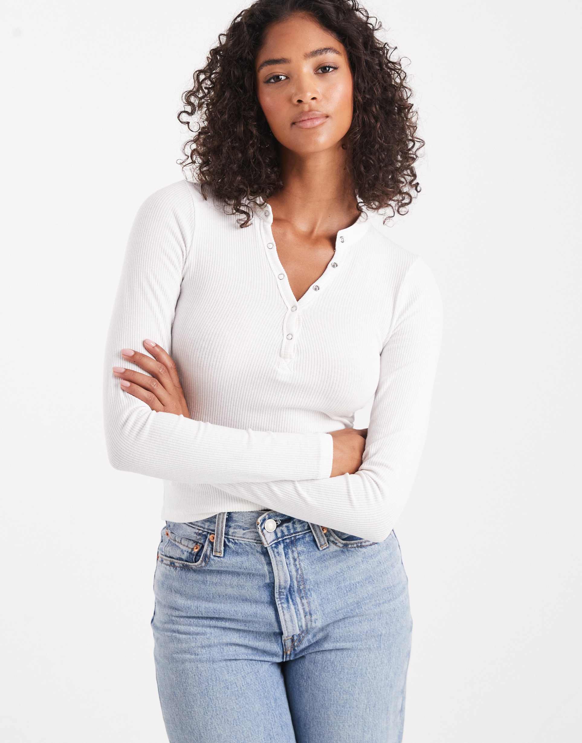 cotton on ryan henley long sleeve top in vintage white
