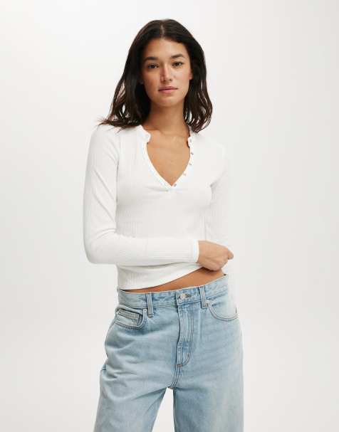 Cotton On Ryan henley long sleeve top in white - view 1
