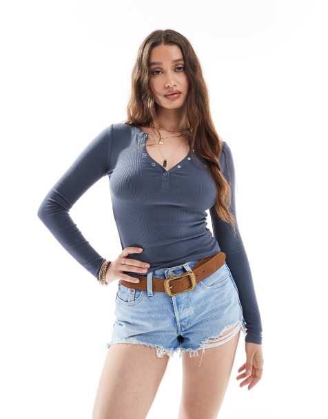 Cotton On - Ryan - Henley-top met lange mouwen in marineblauw - view 1