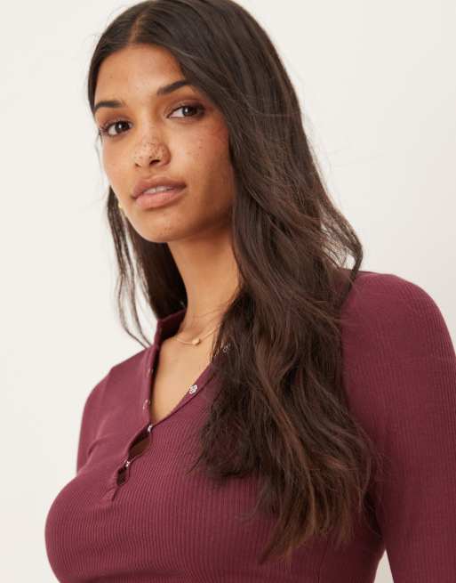 Cotton On – Ryan – Langärmliges Henley-T-Shirt in Burgunderrot , 4 von 4