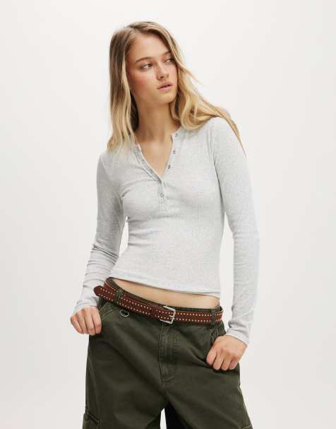 Cotton On - Ryan - Top a maniche lunghe grigio con scollo serafino - view 1