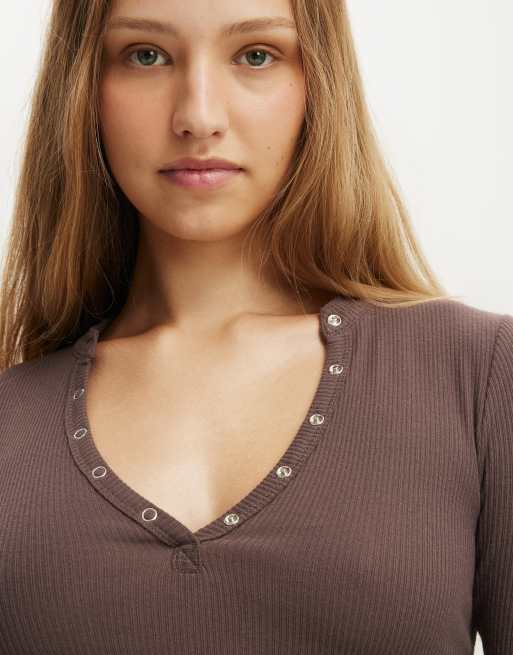 Cotton On - Ryan - Top serafino a maniche lunghe marrone, 2 di 4