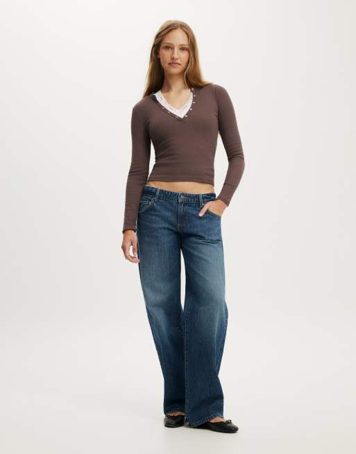 Cotton On - Ryan - Top serafino a maniche lunghe marrone, 3 di 4