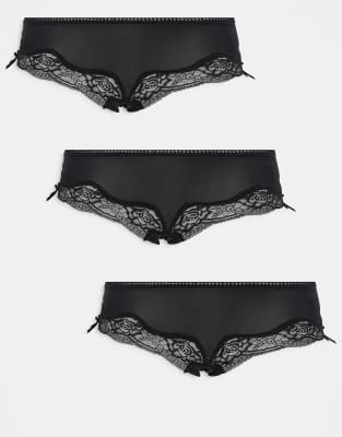 Cotton On - Sabrina - 3er-Pack Boyleg-Slips in Schwarz mit Spitze