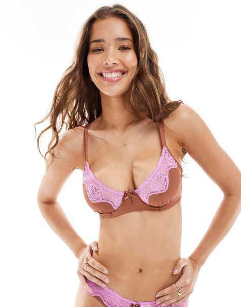 Cotton On - Sabrina - Brun og lyserød bh med blonder og bøjle - view 1