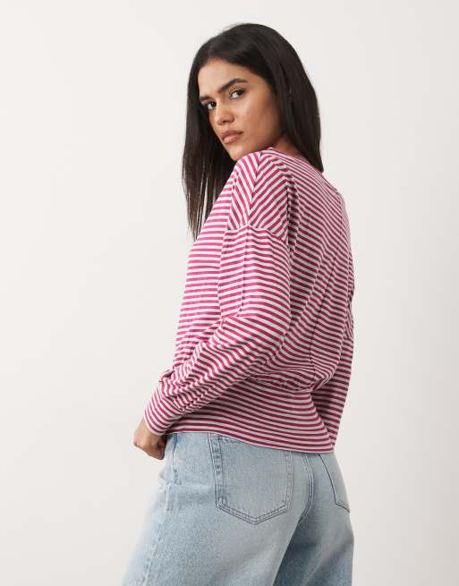 Cotton On sage off shoulder long sleeve in dark lotus stripe , 4 of 4