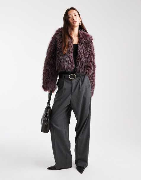 Cotton On sally faux fur jacket in burgundy - view 1