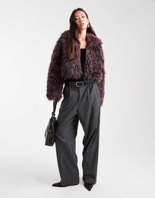 Cotton On Sally faux-fur jacket in burgundy