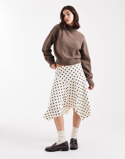 Cotton On sandy asymmetric midi skirt in polka dot - view 1