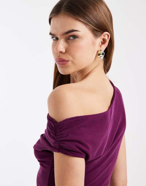 Cotton On sandy asymmetric mini dress in blackberry belle, 4 of 4