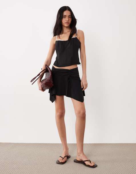Cotton On sandy hanky hem mini skirt in black
