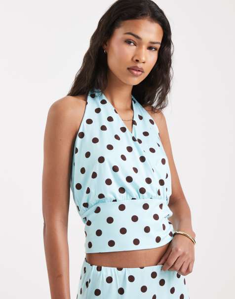 Cotton On sandy wrap halter top in polka dot co-ord - view 1