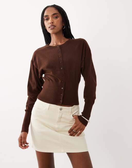 Cotton On Sara button cardigan in dark oak, 2 of 4