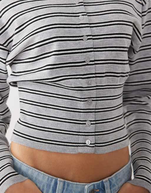 Cotton On Sara cardigan con bottoni a righe grigie e blu navy, 3 di 4