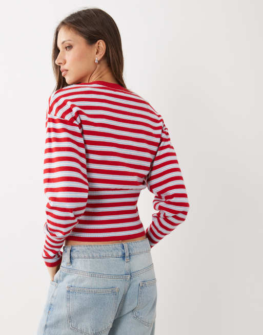 Cotton On - Sara - Rød cardigan med knapper og marineblå striber, 3 af 4